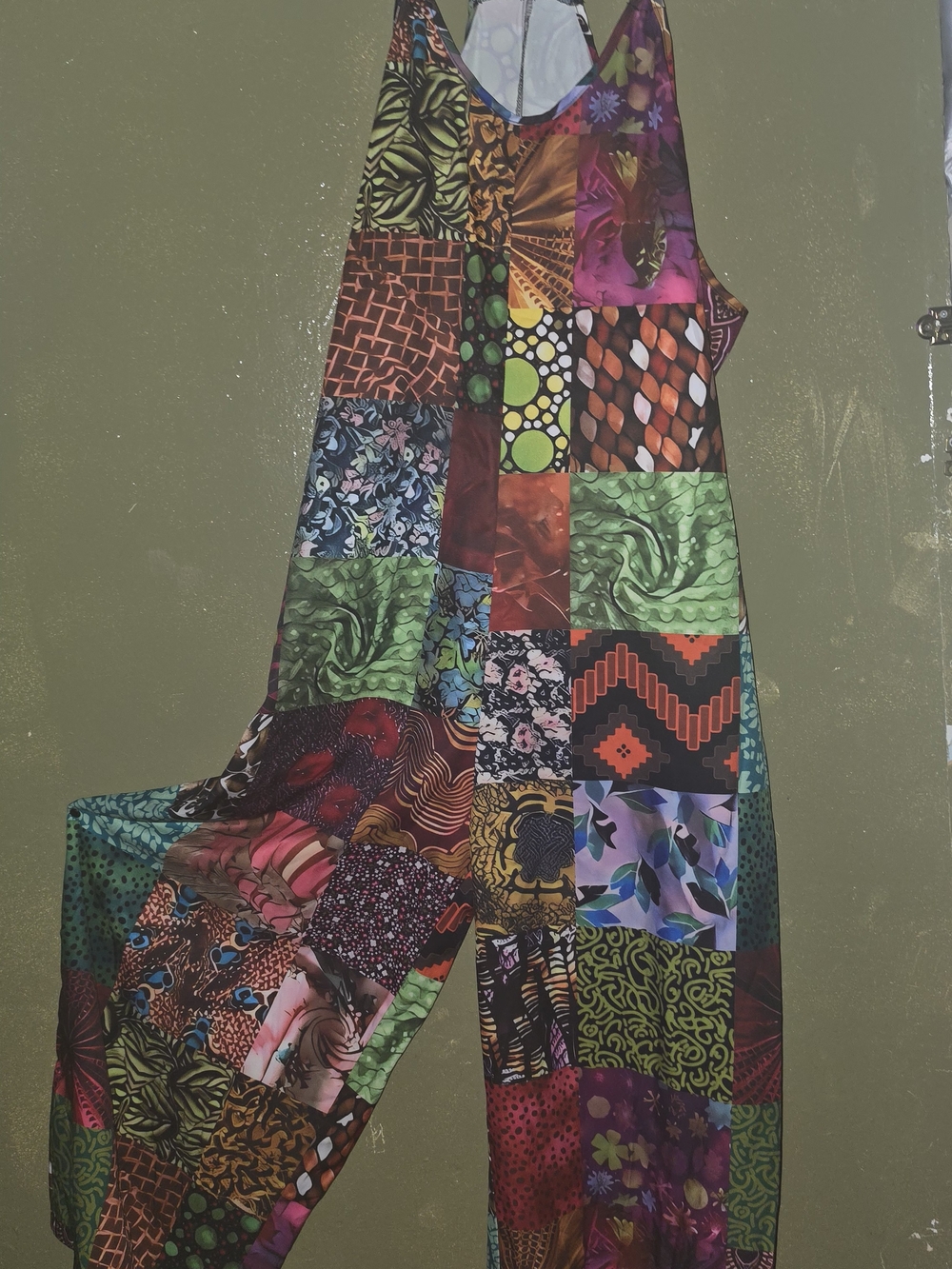SHEIN Vibrant Multicolor Patched Oversized Artsy Pant Romper Jumpsuit
